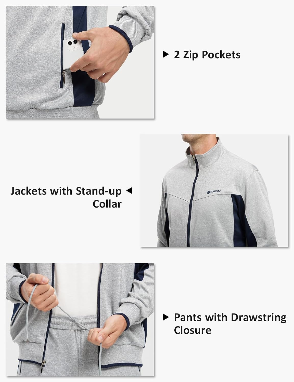 Men's Athletic Tracksuits - Casual 2-Piece Full Zip Sweatsuits for Jogging and Warm-Up